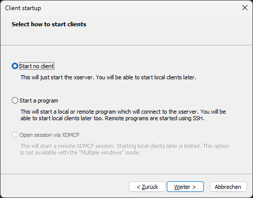 Screenshot of vcxsrv Configuration