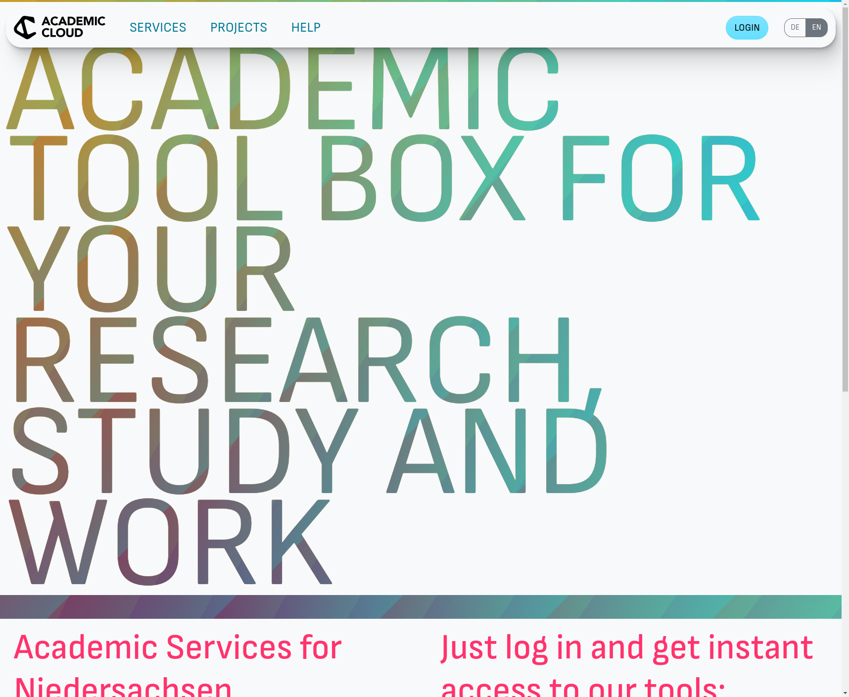 Screenshot of the Academic Cloud landing page at https://academiccloud.de.