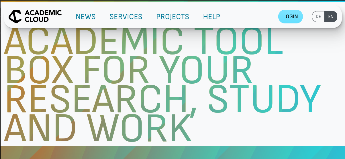 Screenshot of the Academic Cloud landing page at https://academiccloud.de.