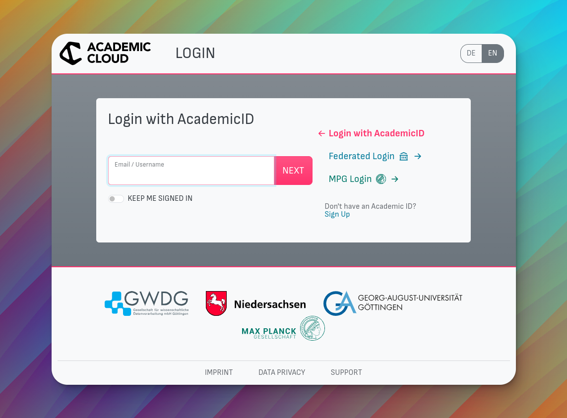 Screenshot of the Academic Cloud login page.