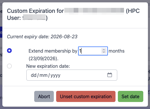 Screenshot of setting custom user expiry options
