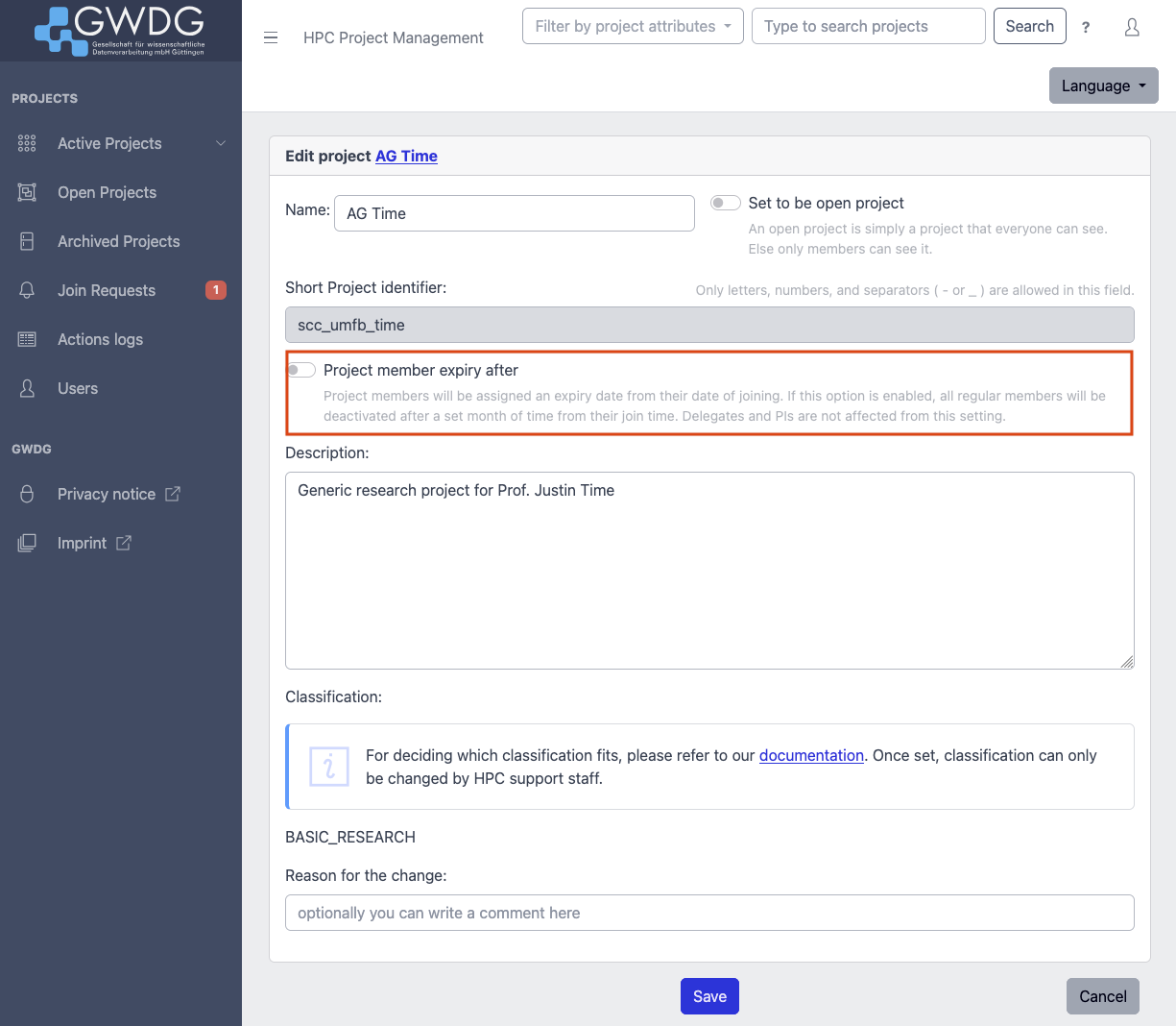 Screenshot of editing a project. The red box shows where the switch for enabling this feature is.)